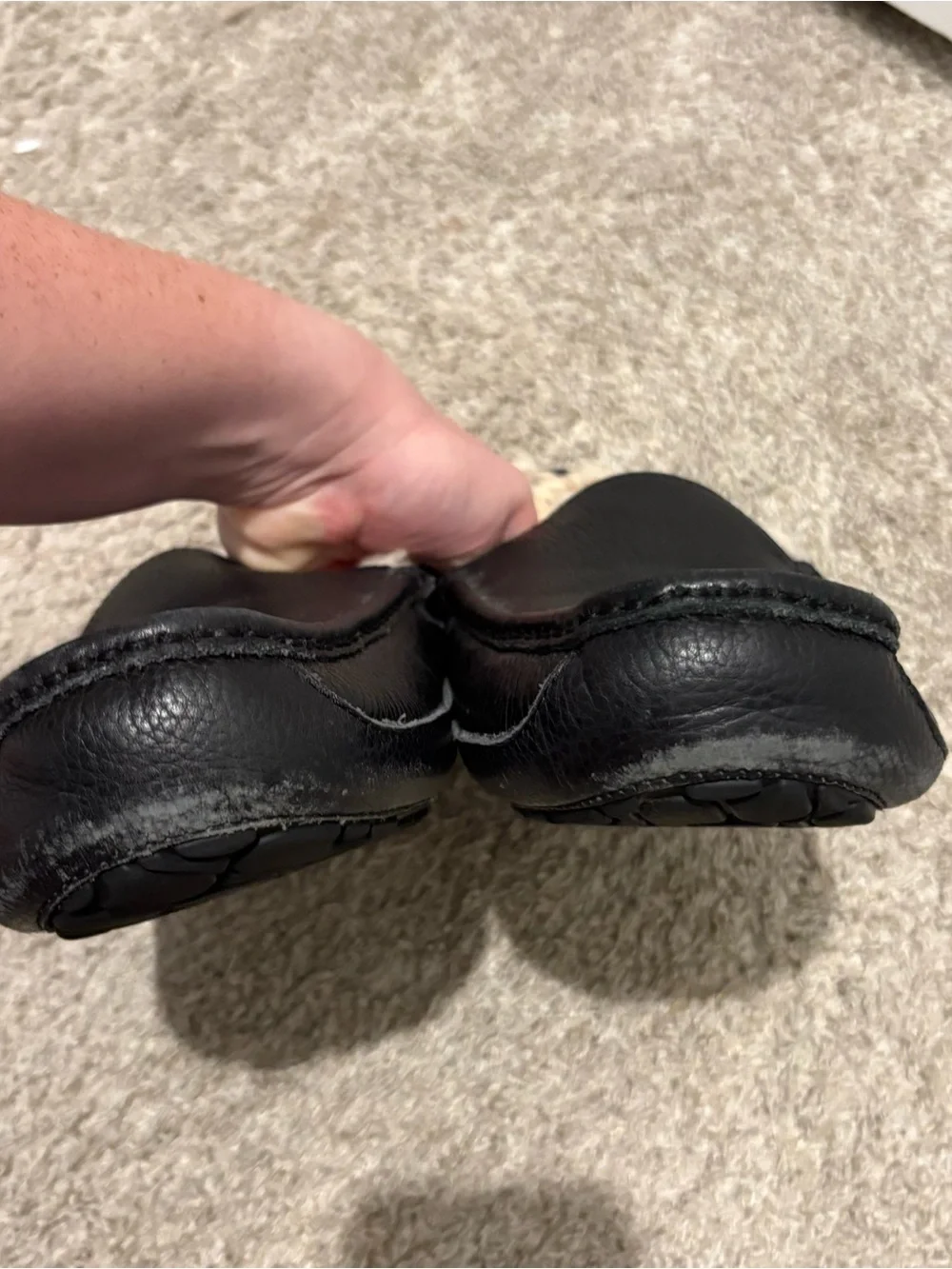 Men's Black Leather Slip-On Shearling Lined Slippers